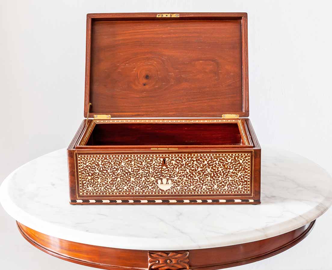 Antique British Colonial Box with Inlay - The Past Perfect Collection
