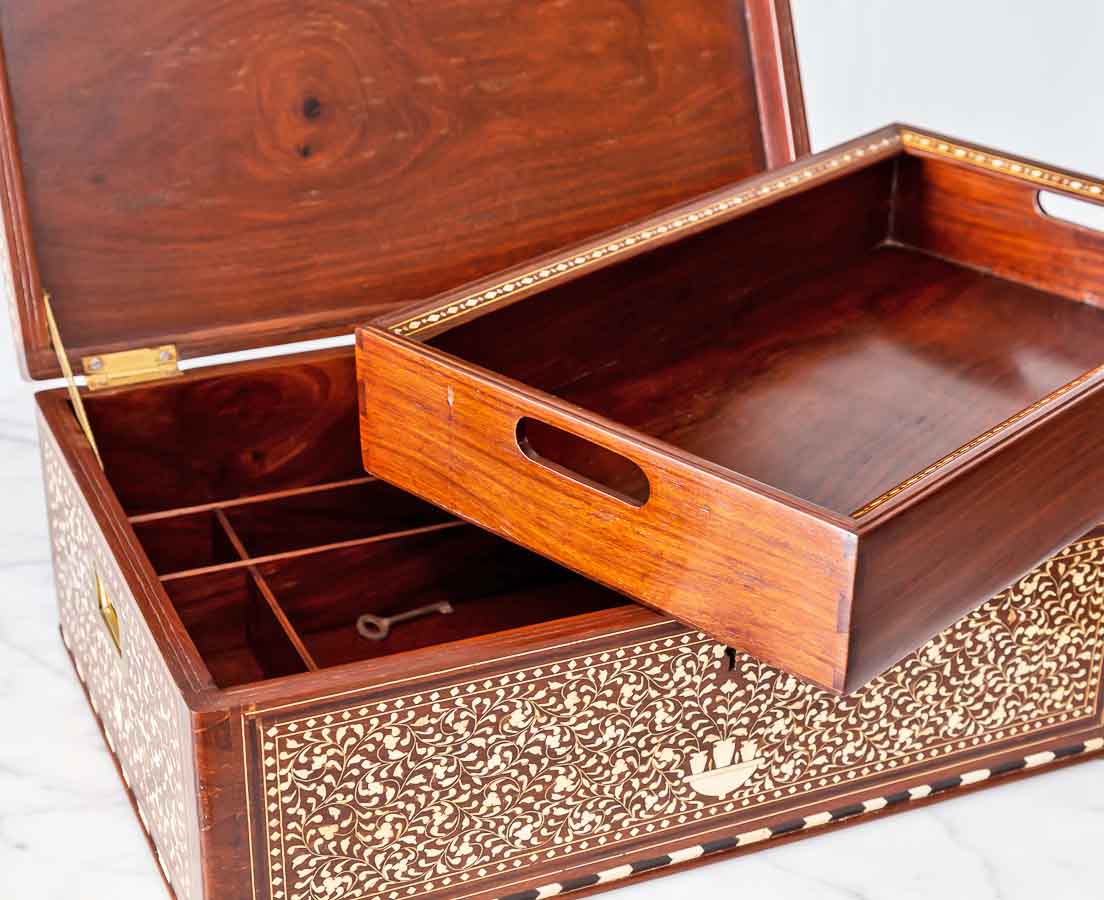 Antique British Colonial Box with Inlay - The Past Perfect Collection