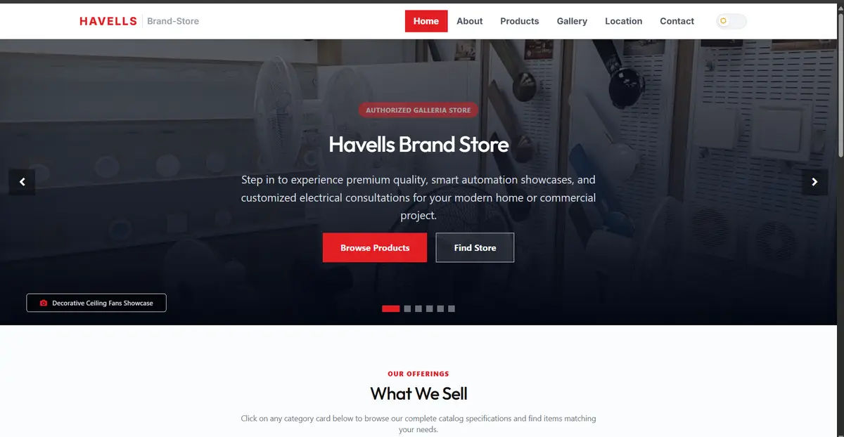 Havells Brand Store website built for Shri Venkatesh Pvt Ltd