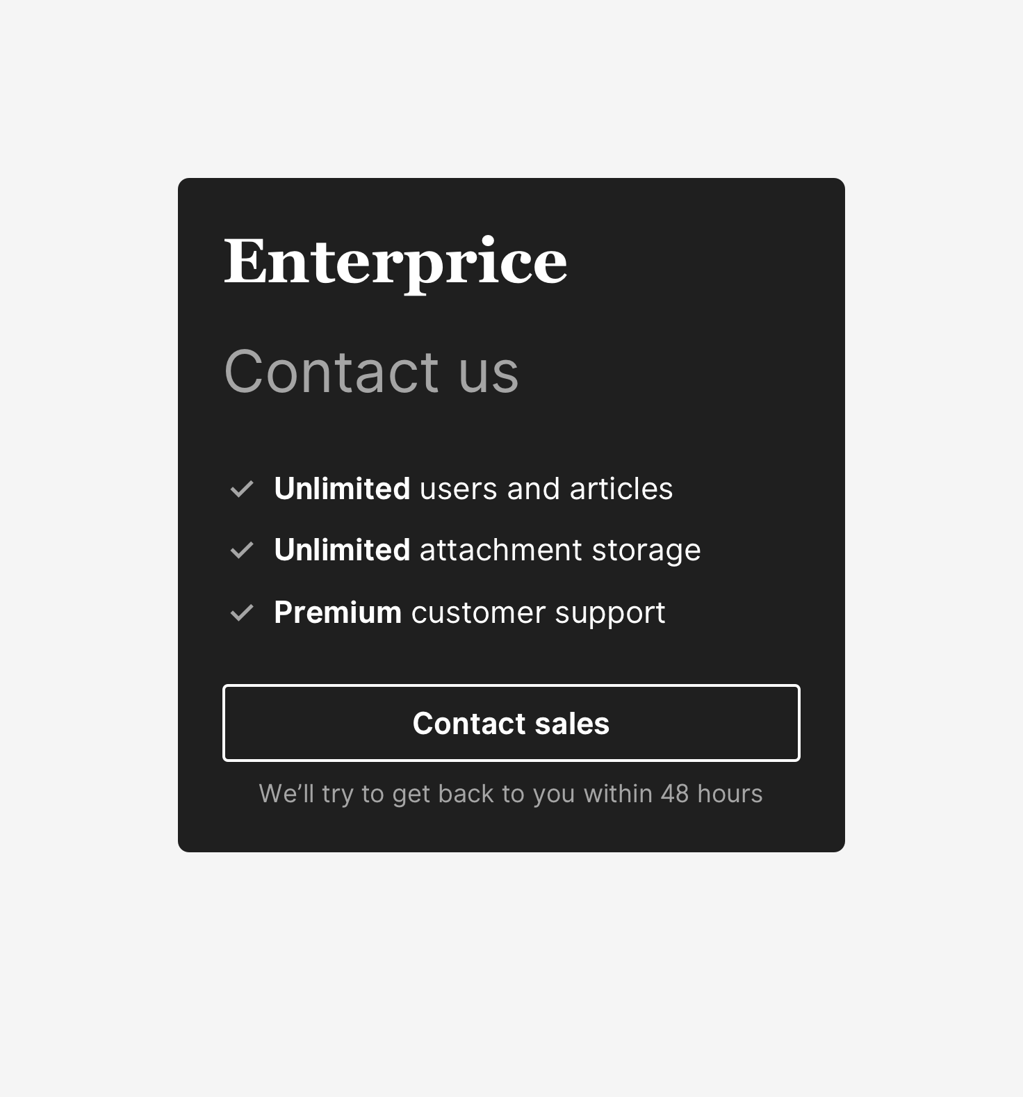 Enterprice pricing card