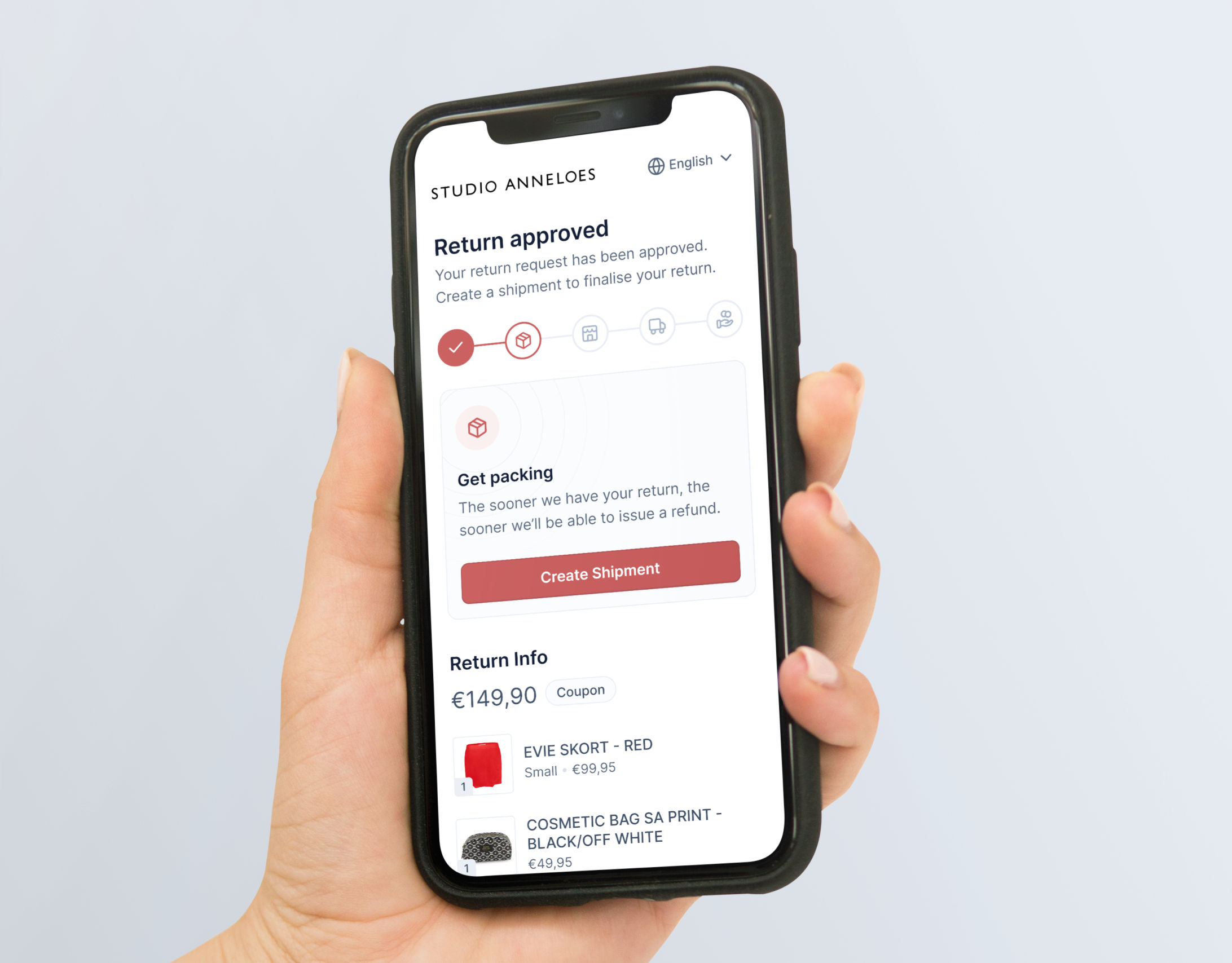 Return page on phone in lady’s hand