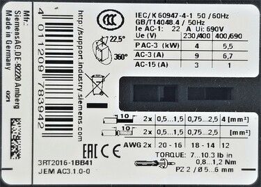 SIEMENS SIRIUS 3RT1016-1BB41 CONTACTOR