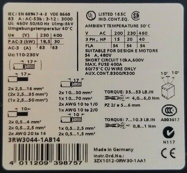 Aparato estrella triángulo ac3 11kw 110v s00 borne resorte: información y PVP actual de Ref