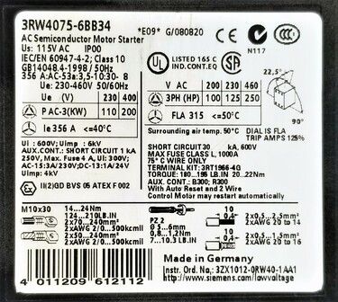 Buy Siemens 75 Kw 3 Phase Line Connected 230V Ac Soft Starter 3RW44356BC44  — Vashi Integrated Solutions