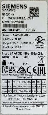 Sinamics G120C Siemens 6SL3210-1KE12-3UB2 - Srl