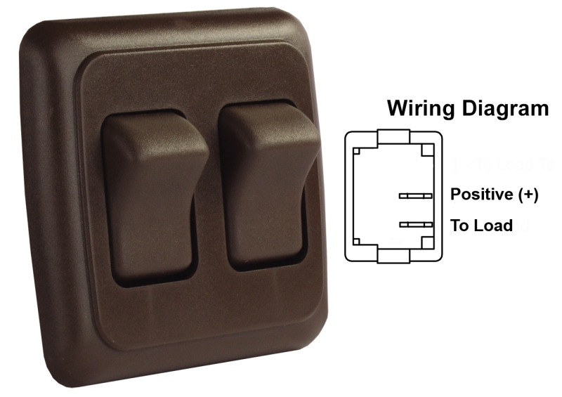 SWITCH ASSEMBLY DOUBLE ON/OFF ROCKER SWITCH WITH BEZEL  BROWN