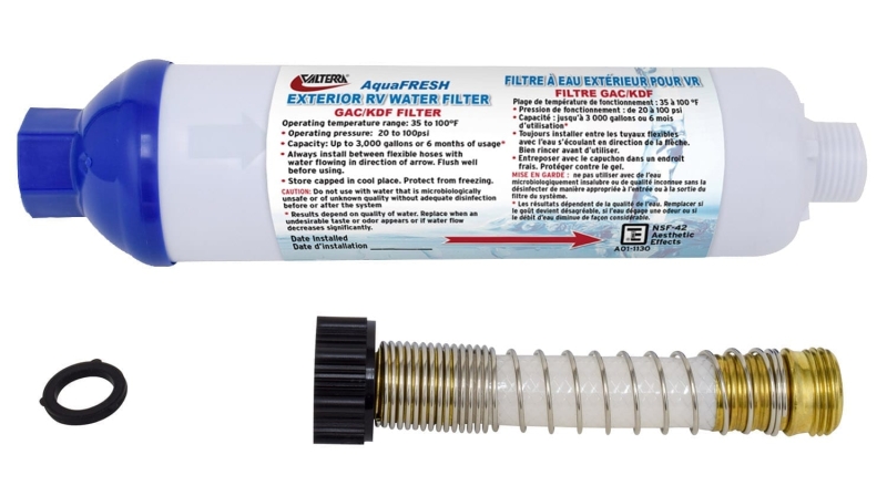 AquaFRESH Exterior RV Water Filter Kit w/ Hose Connections & Hose Saver