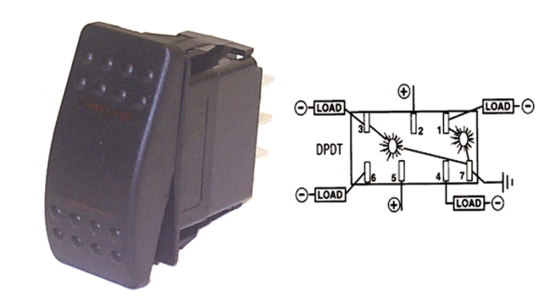 CONTURA II ILLUMINATING ROCKER SWITCH WEATHER RESISTANT ON/OFF/ON DOUBLE POLE