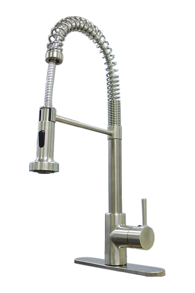 Kitchen Faucet With Hi Arc Metal Coiled Spout Brushed Nickel