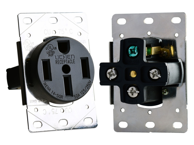 50 AMP FLUSH RECEPTACLE BLACK IN PLATE