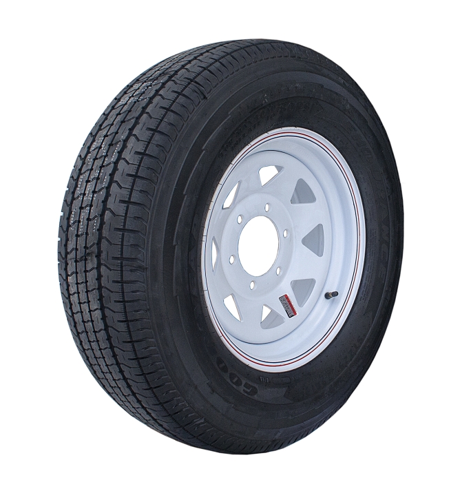 Tire and Wheel ST225/75R 15 LRE 6 HOLE GOODYEAR ENDURANCE WHIT SPOKE WHEEL