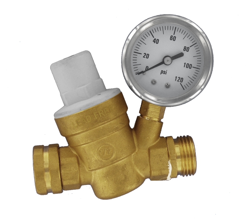 Adjustable Water Pressure Regulator Brass Lead-Free with Gauge -Carded