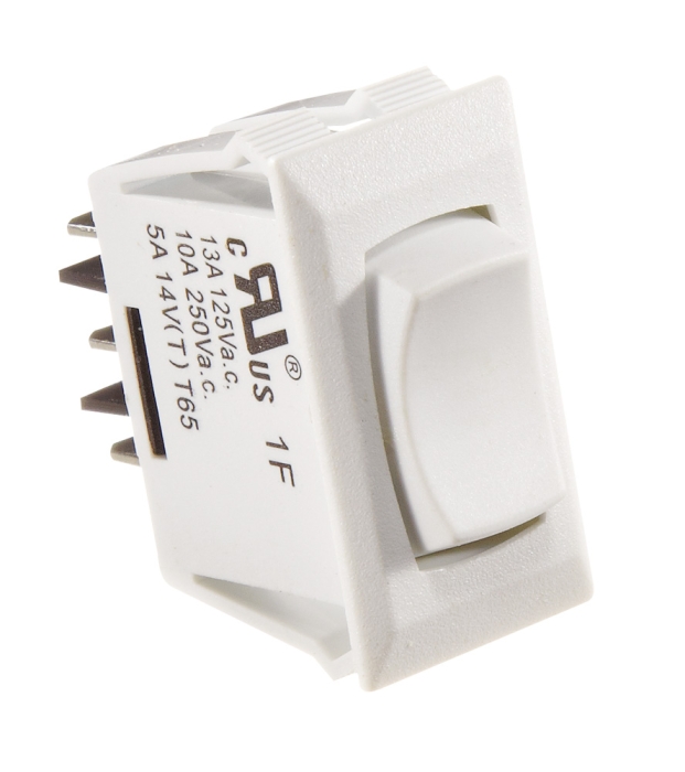 Rocker Switch  White 10 Amp Mom On/Off Mom On SPDT
