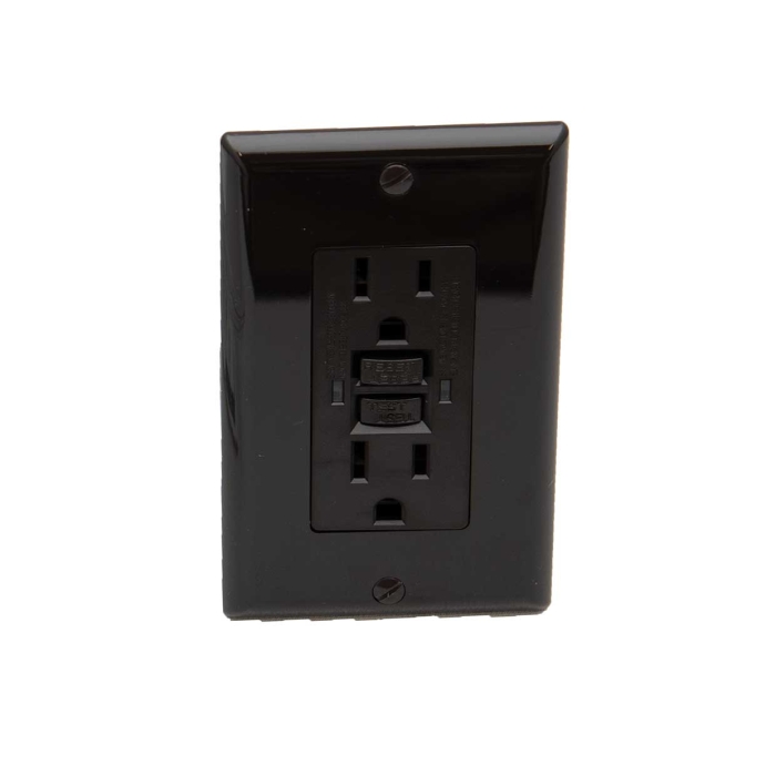 Dual GFCI Outlet with Cover Plate - Brown