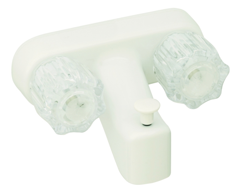Faucet - Tub/Shower 4" non-metallic w/clear acrylic handles and white finish