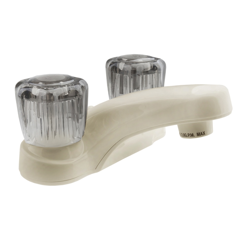 RV Lavatory Faucet w/Smoked Acrylic Knobs - Bisque Parchment