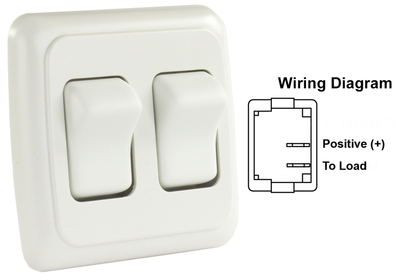 SWITCH ASSEMBLY DOUBLE ON/OFF ROCKER SWITCH WITH BEZEL  WHITE