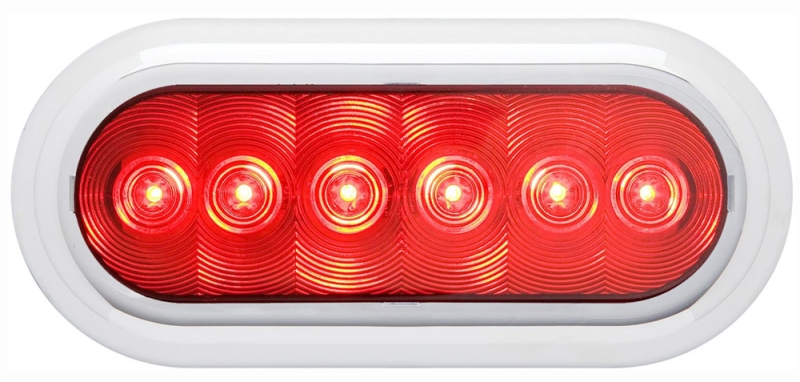 LED SEALED OVAL TAIL LIGHT 6" SURFACE MOUNT CHROME BEZEL 6 DIODE