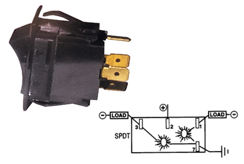 SWITCH - STANDARD ILLUMINATED ROCKER - 3 POSITION  ON-OFF-ON (SINGLE POLE)  ILLUMINATED