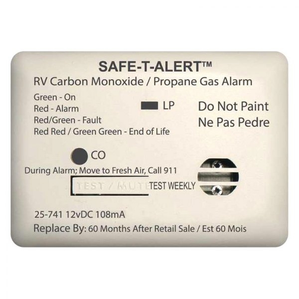 RV Dual Carbon Monoxide/Propane Alarm - Mini White Surface Mount 12vDC Hard Wire