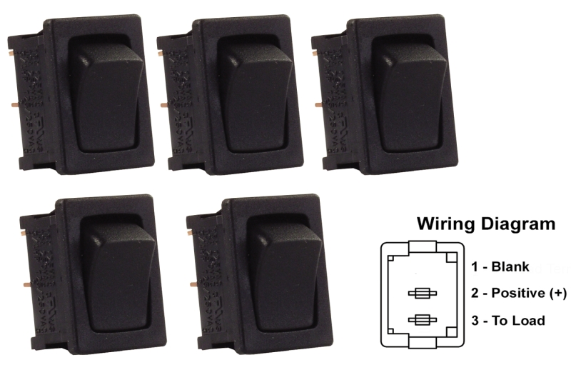 MINI 12 V ON/ OFF SWITCH BLACK/ BLACK 5/PK
