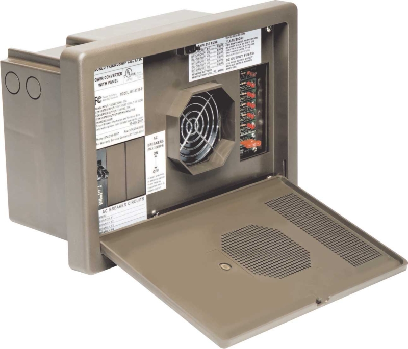 AUTO-DETECT CONVERTER/CHARGER W/ DISTRIBUTION CENTER FOR 30 AMP AC SERVICE - 40 AMP DC OUTPUT W/ 6 CIRCUITS BLACK