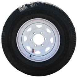 TIRE AND WHEEL ECO TRAIL BIAS PLY ST225/75D X 15 LRD; WHITE SPOKE 6 HOLE