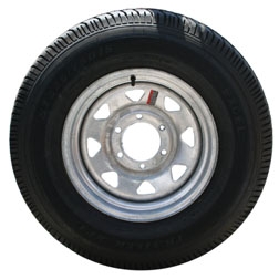 TIRE AND WHEEL ECO TRAIL BIAS PLY ST225/75D X 15 LRD; GALVANIZED SPOKE 6 HOLE