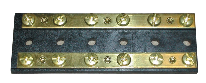 SIX GANG JUNCTION BLOCK-BLACK MOLDED BASE W/ TWO SOLID BRASS BUSS BARS SCREW TERMINALS