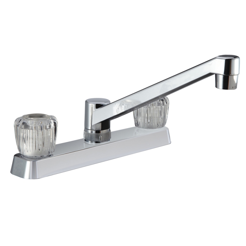 Two Handle RV Kitchen Faucet w/Crystal Acrylic Knobs - Chrome Polished