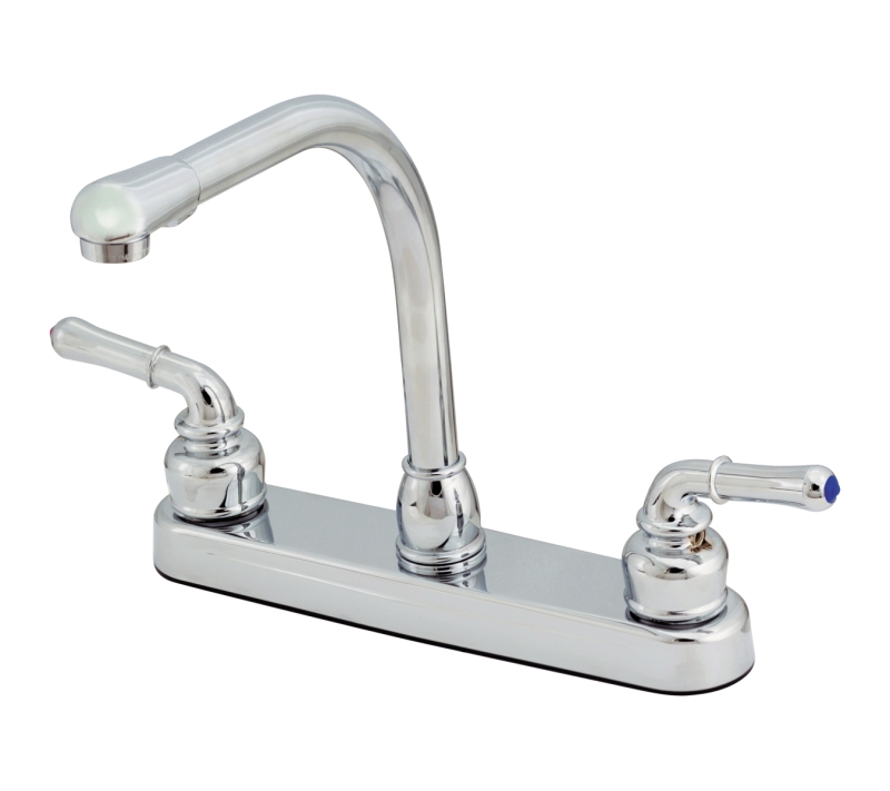 Faucet - Kitchen 8" Non-metallic w/teapot handles and hi-rise spout chrome finish