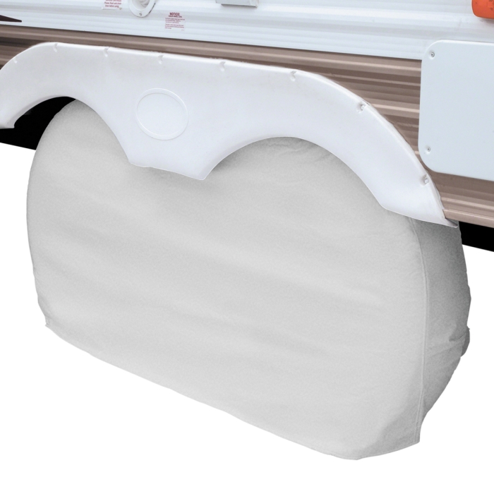 WHEEL COVER DUAL AXLE Fits: up to 27" wheel diameter 60"L X 8"D X 27"H - WHITE