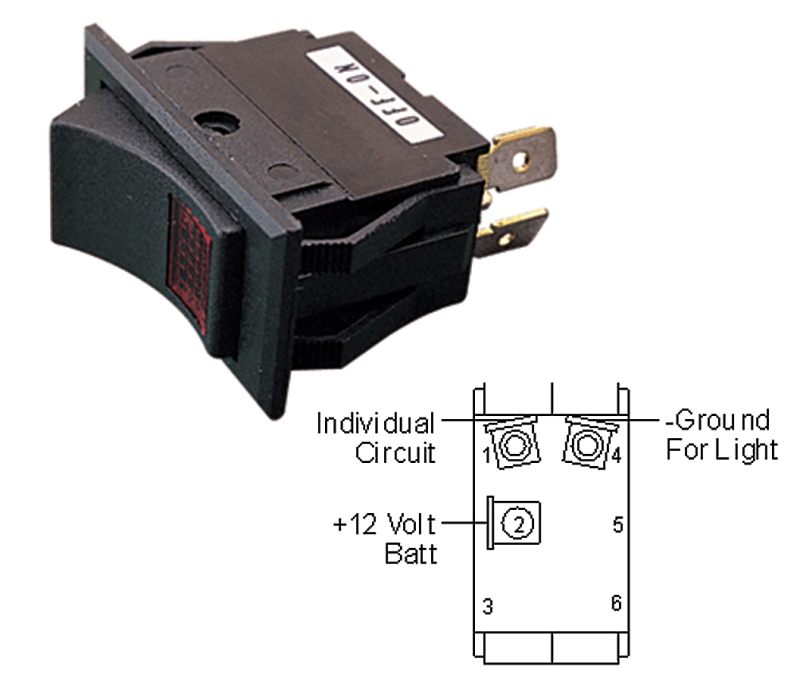 ROCKER SWITCH (SP) ILLUMINATE ON/OFF - RED LENSE COLOR