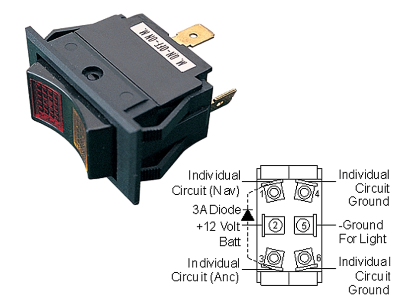 ROCKER SWITCH (DP) ILLUMINATE ON/OFF/ON - RED/YELLOW LENSE COLOR
