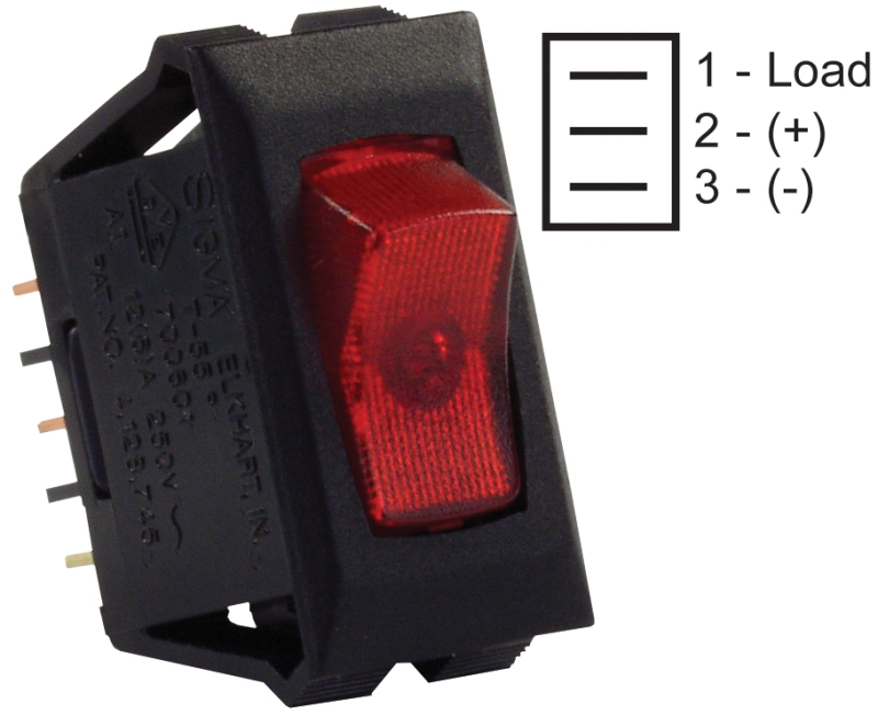 SWITCH ON/OFF ILLUMINATED RED/BLACK 1/PKG 12V