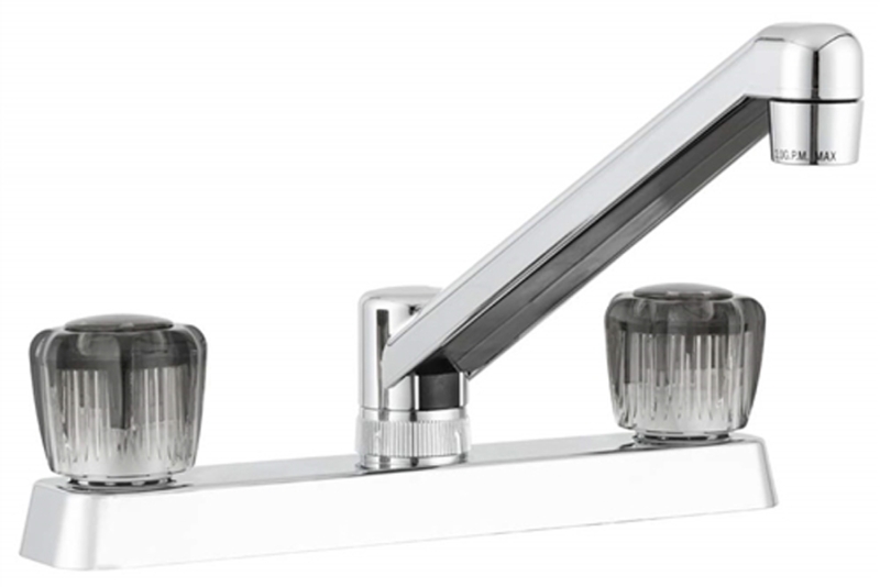 Two Handle RV Kitchen Faucet w/Smoked Acrylic Knobs - Chrome Polished