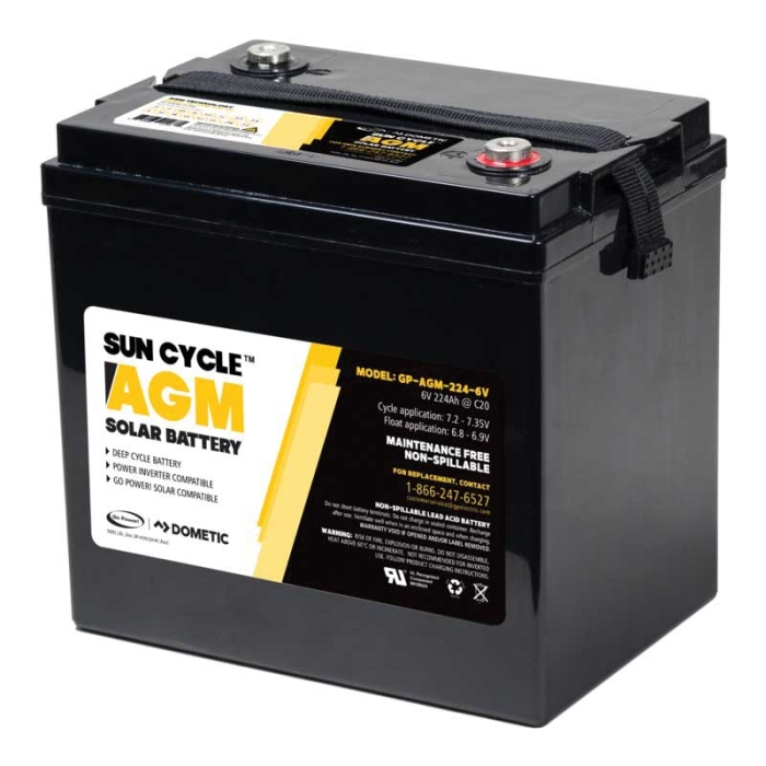 AGM (Absorbent Glass Mat)  SOLAR BATTERY 224 AMP-HOUR 6 VOLT (GP-AGM-224-6V)