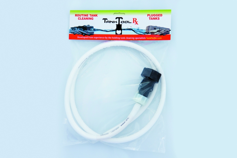 Flexible plastic tool for cleaning RV black tanks