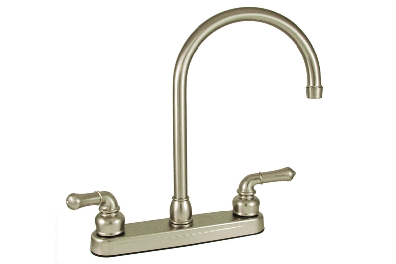 Faucet Kitchen 8" Non-metallic w/Teapot Handles and Gooseneck Spout Brushed nickel finish
