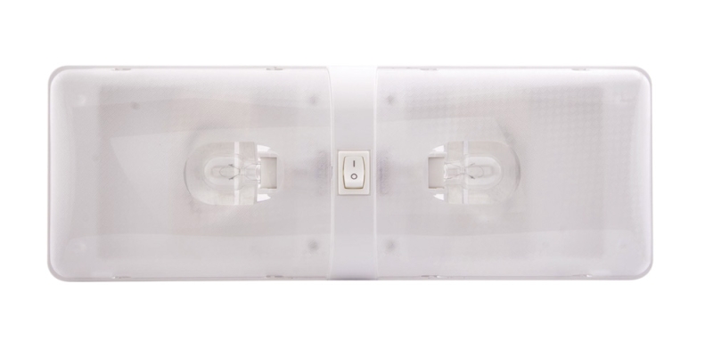 RV INTERIOR EURO STYLE DOUBLE LIGHT SURFACE MOUNT WITH SWITCH CLEAR LENS