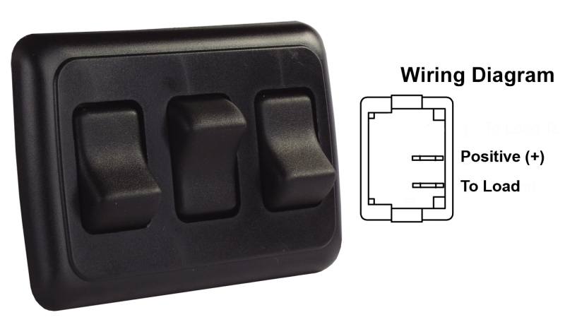SWITCH ASSEMBLY TRIPLE ON/OFF ROCKER SWITCH WITH BEZEL  BLACK