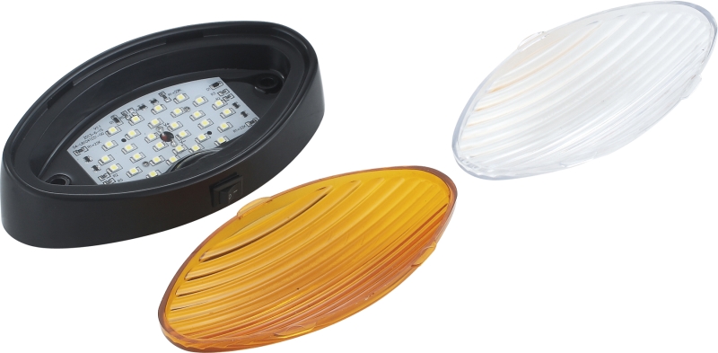 Black LED Oval Porch Light Clear/Amber Lenses w/On/Off Switch