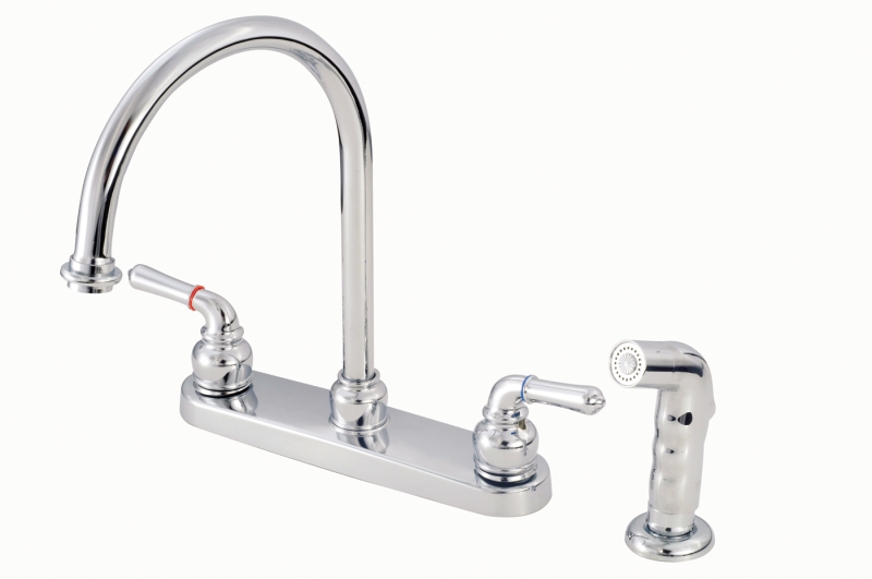 Kitchen Faucet 8" Chrome with Gooseneck Spout Teapot Handles and Sprayer