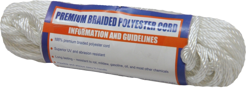 SOLID BRAID POLYESTER CORD 1/8" x 50' - WHITE