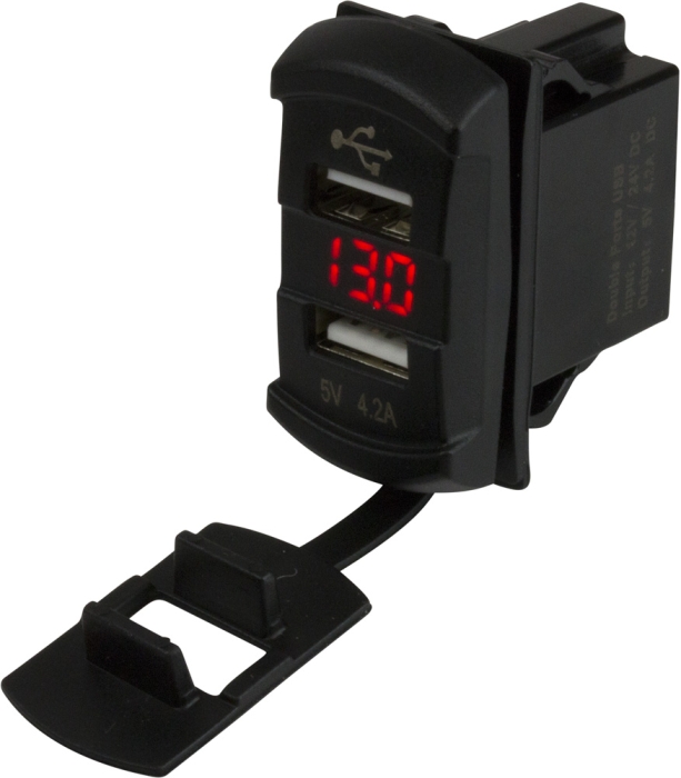 DOUBLE USB ROCKER SWITCH STYLE VOLTMETER W/ HIDDEN DISPLAY