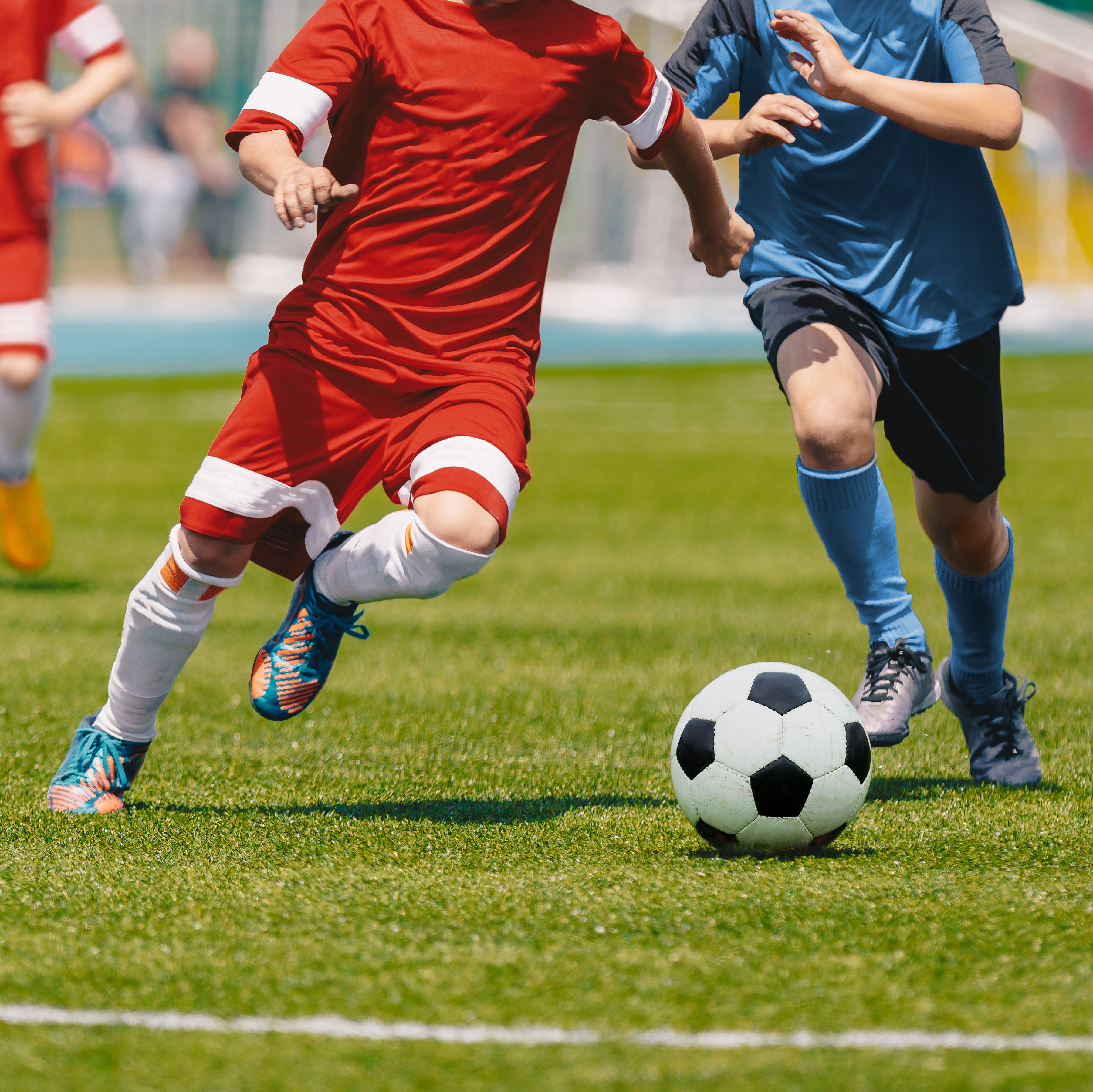 Football Soccer Players Running with Ball. Footbal