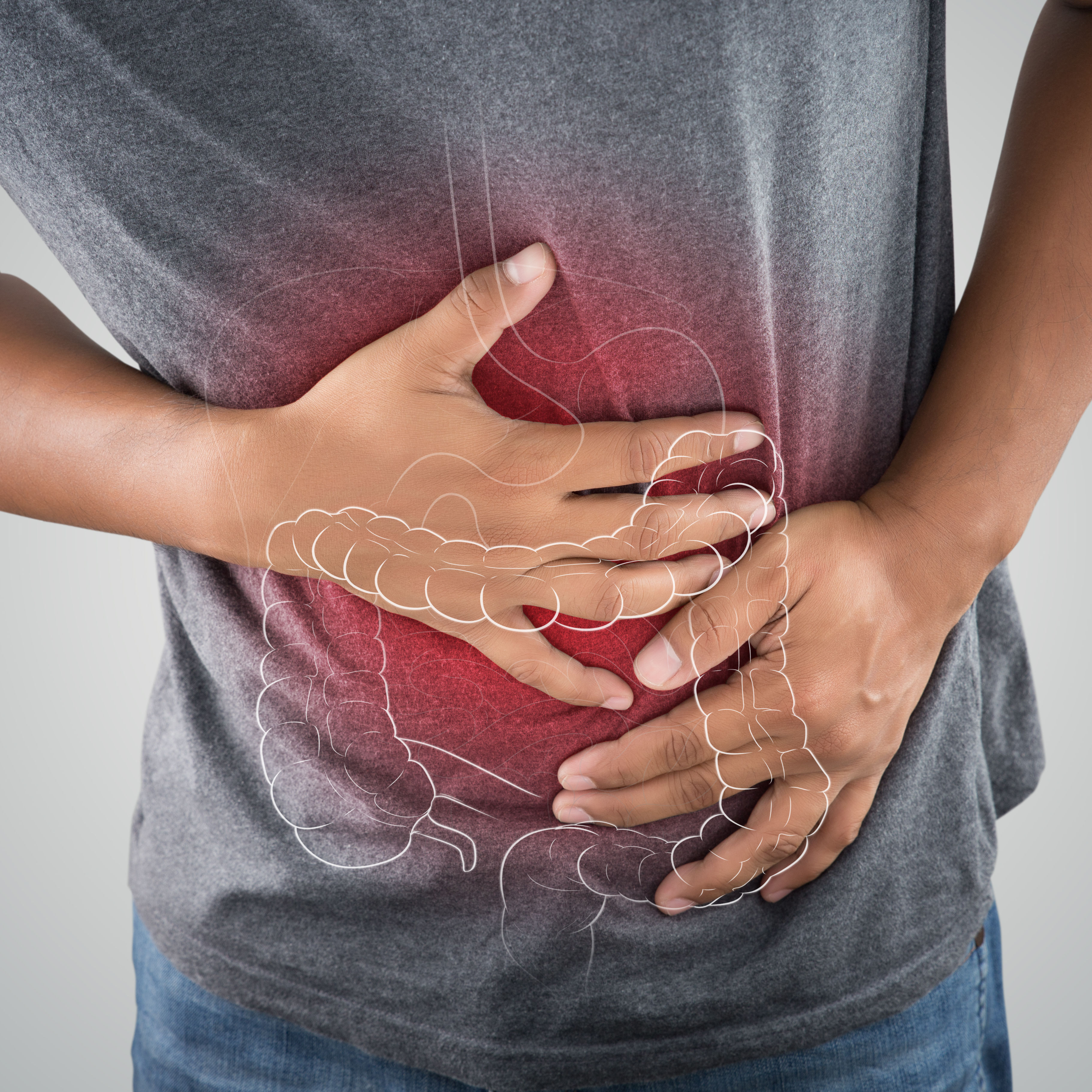 The photo of large intestine is on the mans body a