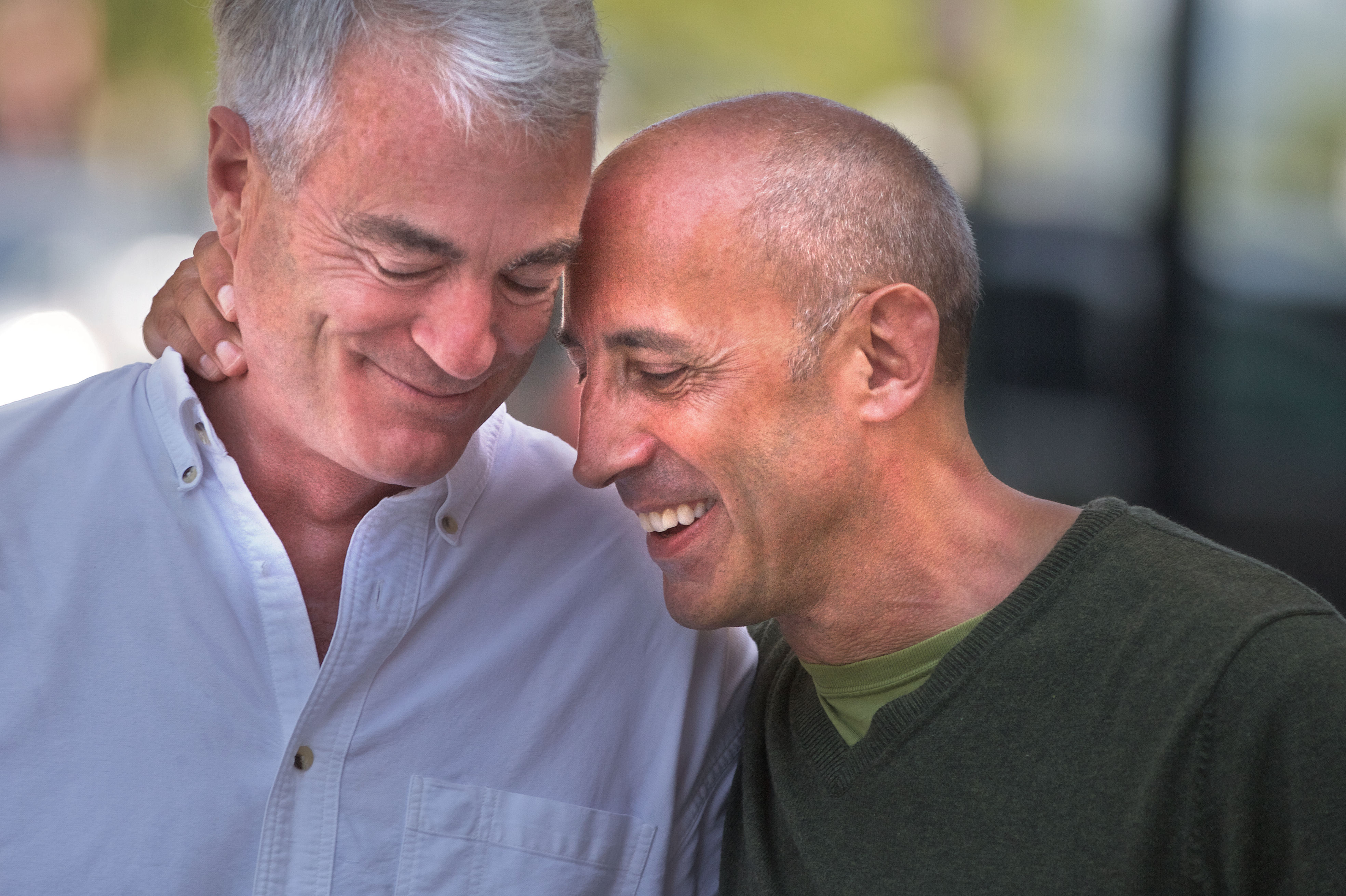 Senior Gay Male Couple Affectionate, Loving and Th