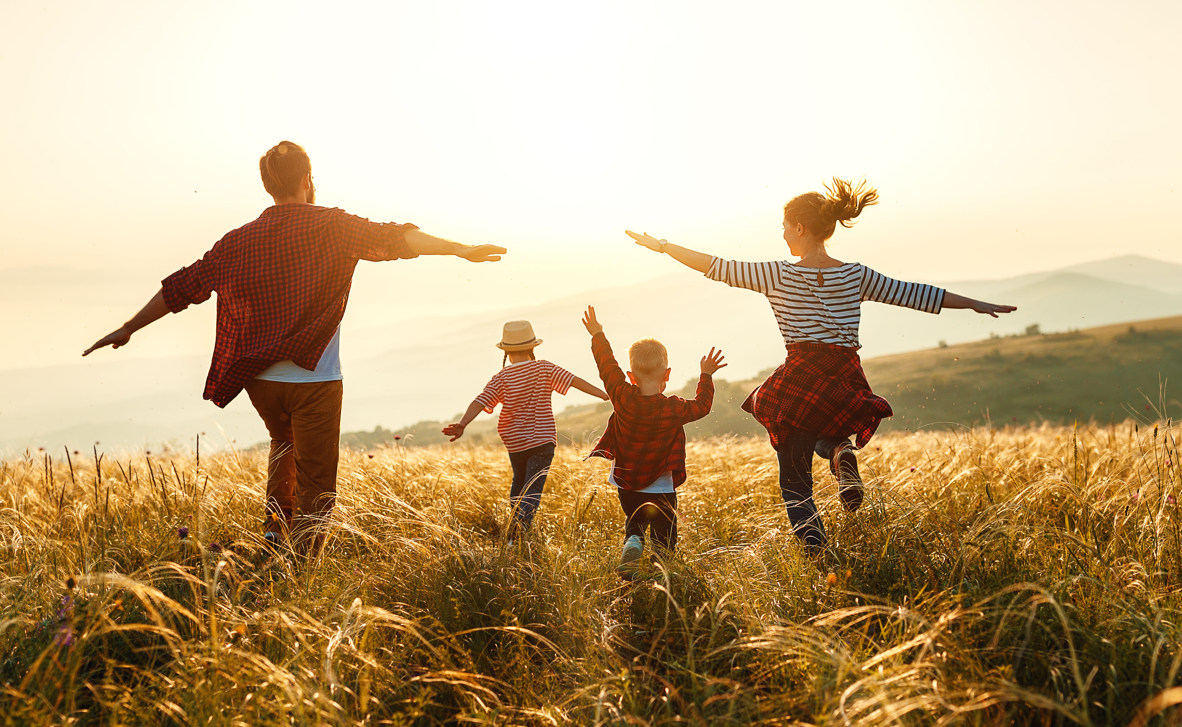 Happy family: mother, father, children son and dau
