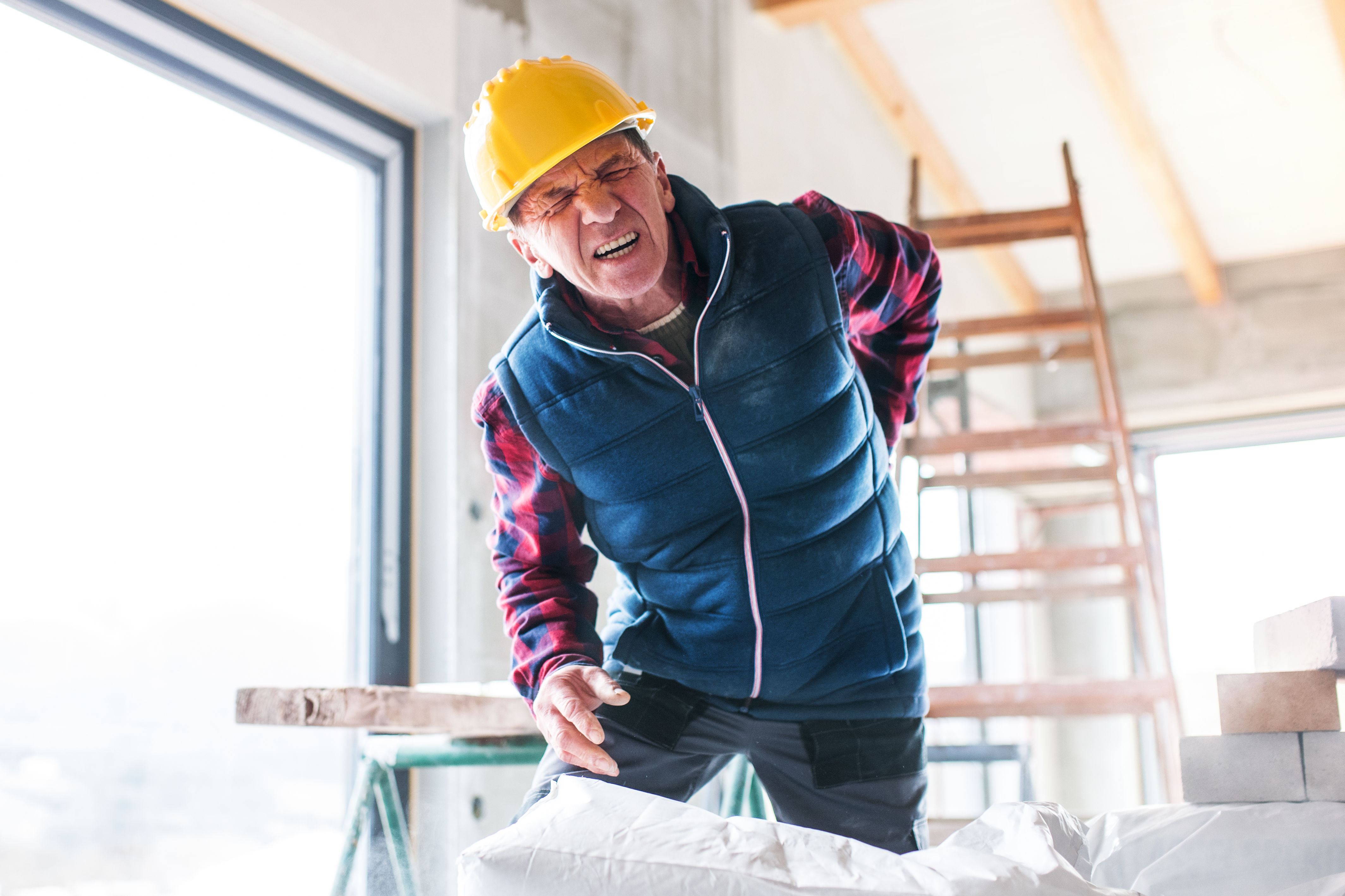 Accident of a man worker at the construction site.
